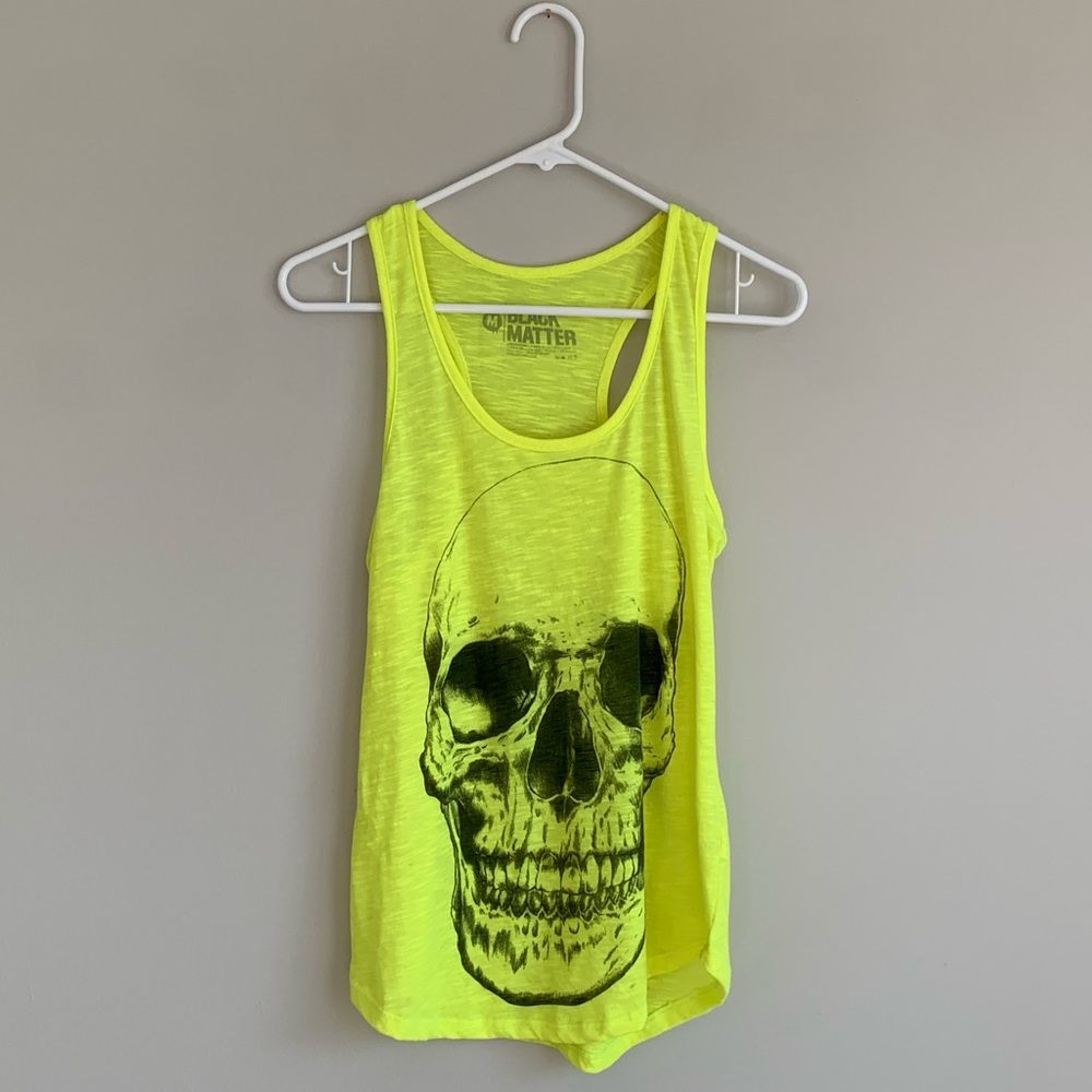 Neon Yellow Skull Tank Top Medium